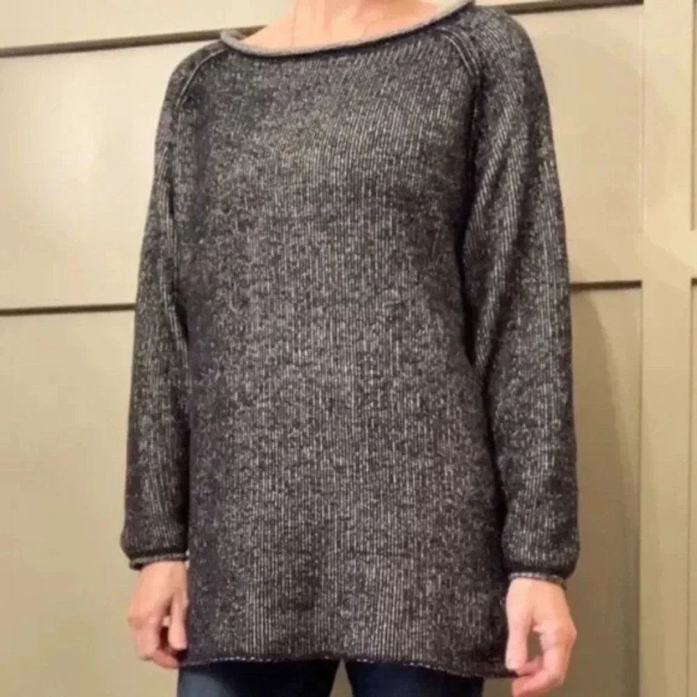 Free People Lenox Tunic Sweater Black & Gray Oversized Cozy Knit Size XS